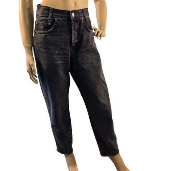 Agolde High Rise Button Fly Tapered Organic Jeans Womens Sz 26 Black Denim - Picture 8 of 12